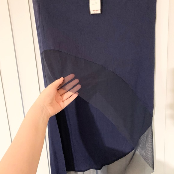 BCBG Asymmetric Skirt, Midi-long, Navy Blue, Size Small, Mesh end - Picture 3 of 5